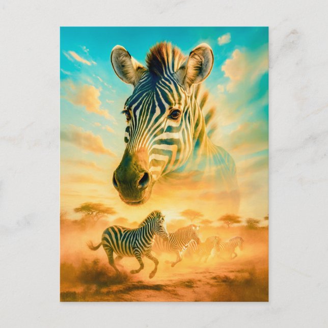 Postal Festiva Retrato de doble exposición de cebra (Anverso)