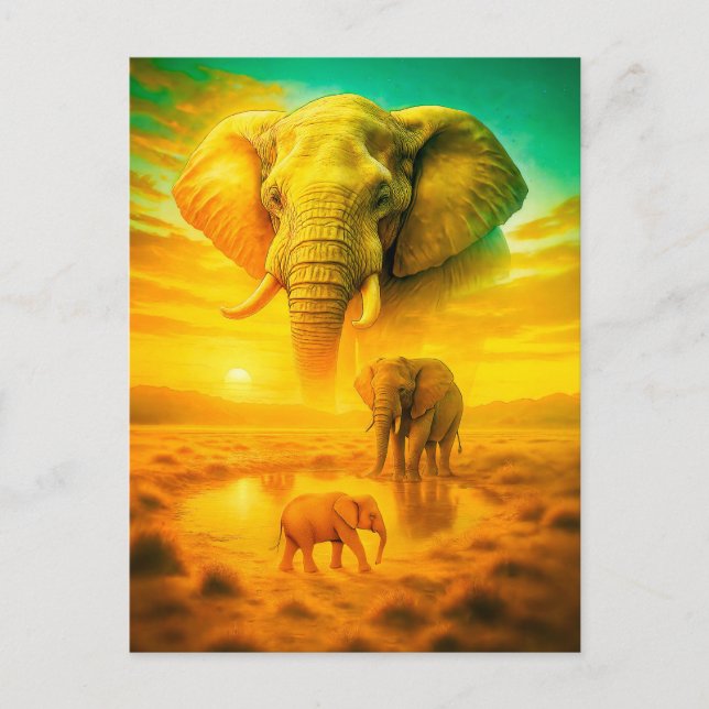 Postal Festiva Retrato de doble exposición de elefante africano (Anverso)