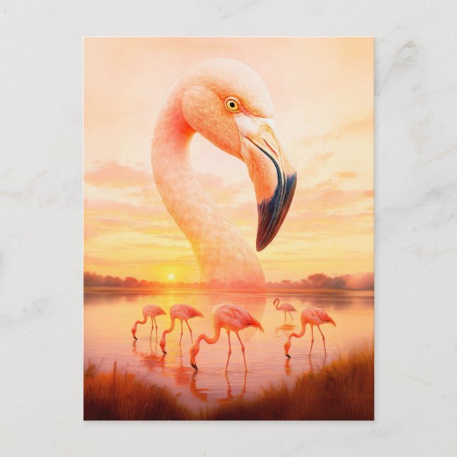 Postal Festiva Retrato de doble exposición de flamenco rosa (Anverso)