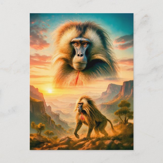 Postal Festiva Retrato de doble exposición de Gelada Baboon (Anverso)