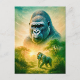 Postal Festiva Retrato de doble exposición de gorila de montaña