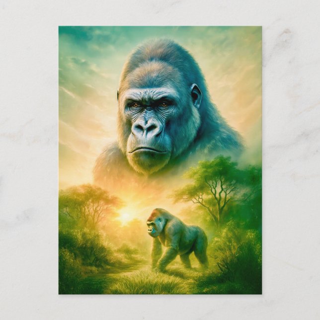 Postal Festiva Retrato de doble exposición de gorila de montaña (Anverso)