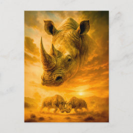 Postal Festiva Retrato de doble exposición de rinoceronte blanco