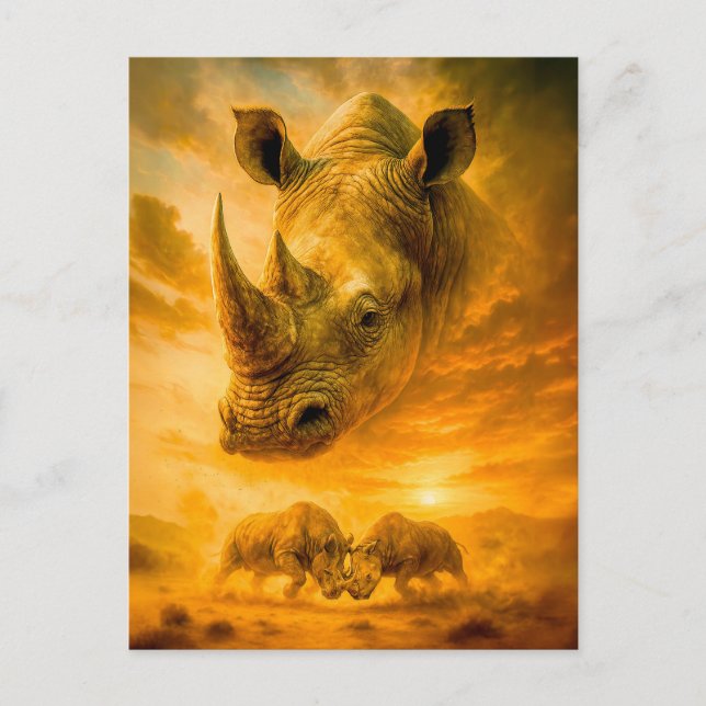 Postal Festiva Retrato de doble exposición de rinoceronte blanco (Anverso)