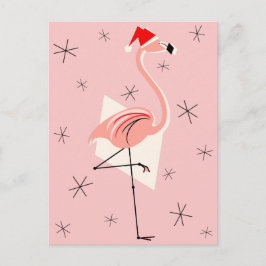 Postal Festiva Retrato de Flamingo Santa Pink