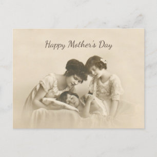 Postal Festiva Retrato de la vieja Sepia de madre e hijos