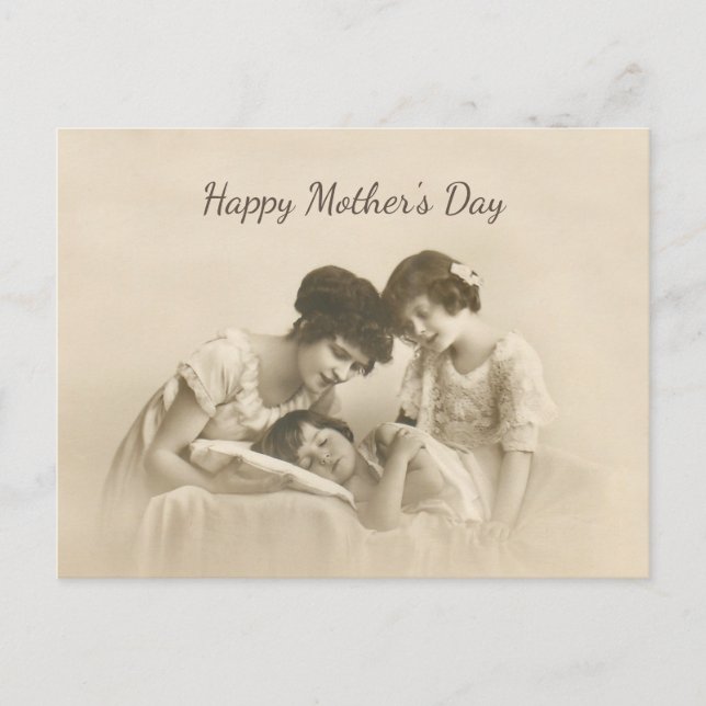 Postal Festiva Retrato de la vieja Sepia de madre e hijos (Anverso)