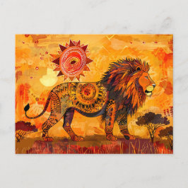 Postal Festiva Retrato de león africano al estilo tribal