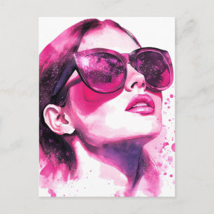 Postal Festiva Retrato de mujer de moda chic glamour acuarela