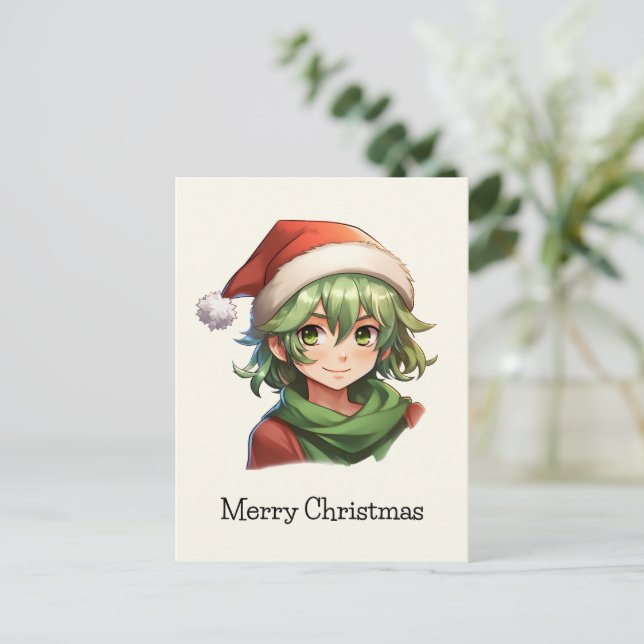 Postal Festiva Retrato de navidades Anime Elf (Anverso de pie)