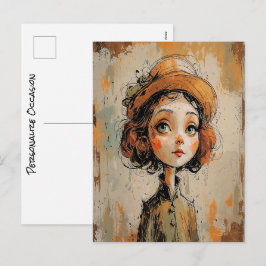 Postal Festiva Retrato de niña de ojos grandes caprichosos señora