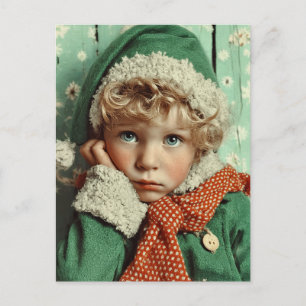 Postal Festiva Retrato de niño elfo de invierno acogedor