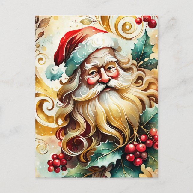 Postal Festiva Retrato de Papá Noel (Anverso)