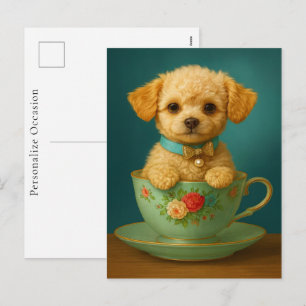 Postal Festiva Retrato de perro de cachorro moderno de caniche en