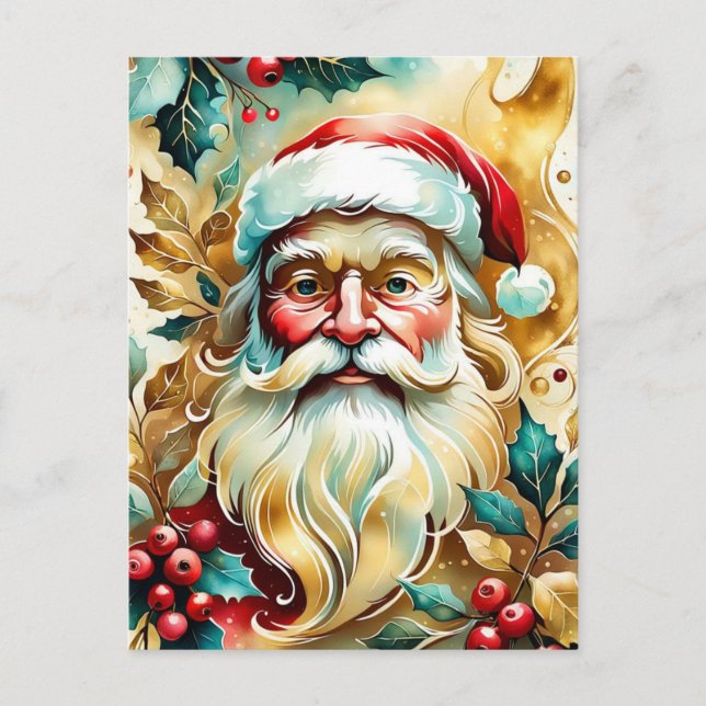 Postal Festiva Retrato de Santa Clause (Anverso)