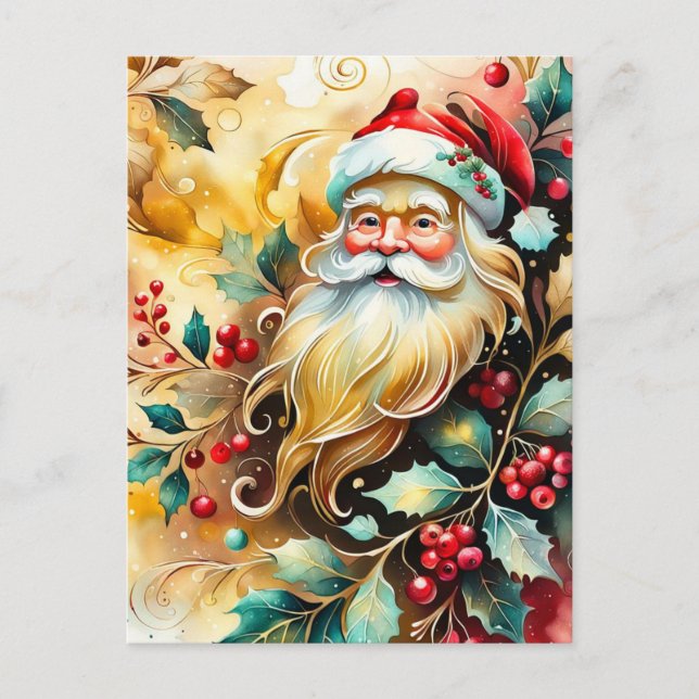 Postal Festiva Retrato de Santa Clause (Anverso)