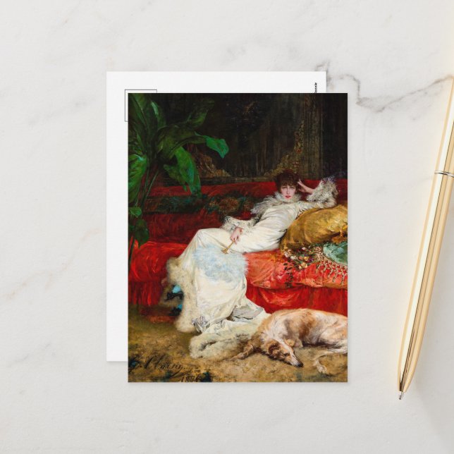 Postal Festiva Retrato de Sarah Bernhardt por Georges Clairin (Anverso/Reverso In Situ)