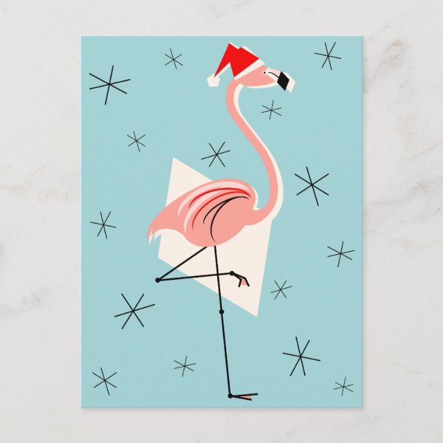 Postal Festiva Retrato Flamingo Santa Blue (Anverso)