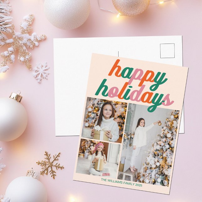 Postal Festiva Retro 3 Photo Christmas Collage Happy Holidays (Subido por el creador)