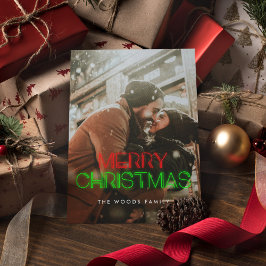 Postal Festiva Retro 80s Luces de neón Fotos navideñas felices