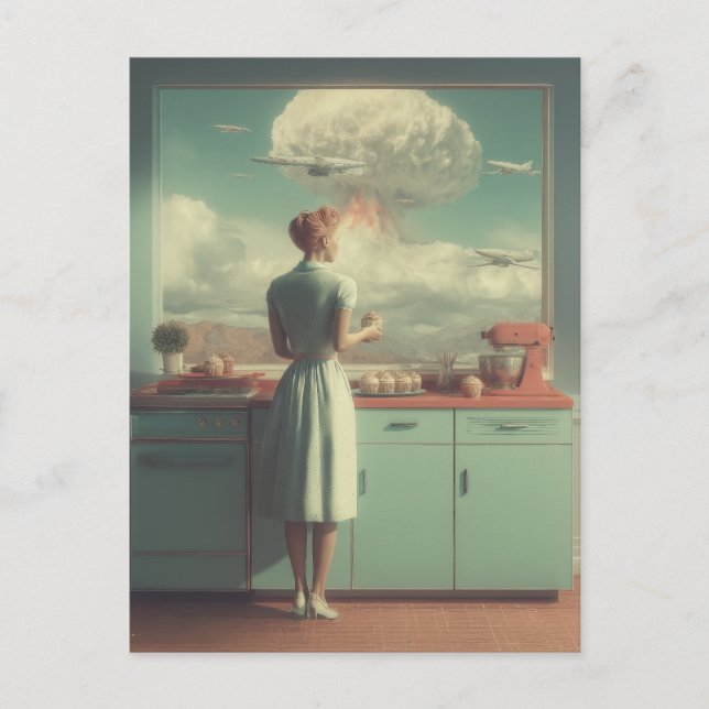 Postal Festiva Retro Atomic Kitchen Surreal Art (Anverso)