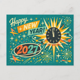 Postal Festiva Retro Atomic Mid Century Happy New Year 2027