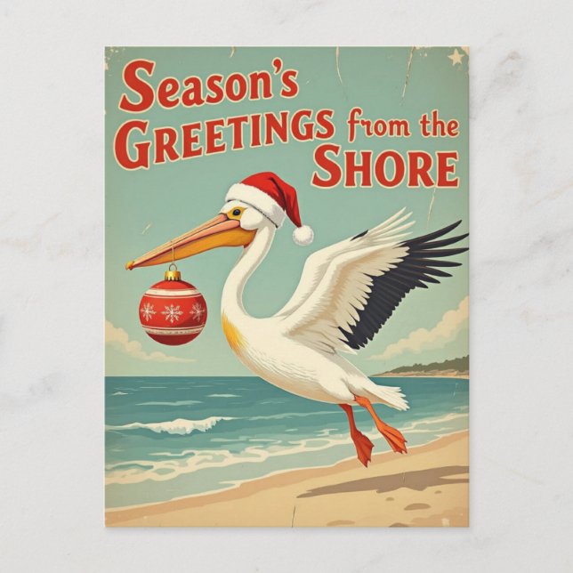 Postal Festiva Retro Beach Your Text Season’s Greetings Postcard (Anverso)