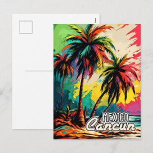 Postal Festiva Retro Cancún México Poster Pop Art Travel