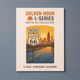 Postal Festiva Retro Chicago Illinois Ruta 66 Punto de Partida La