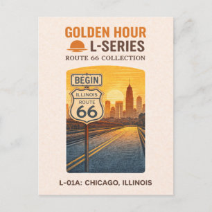 Postal Festiva Retro Chicago Illinois Ruta 66 Punto de Partida La