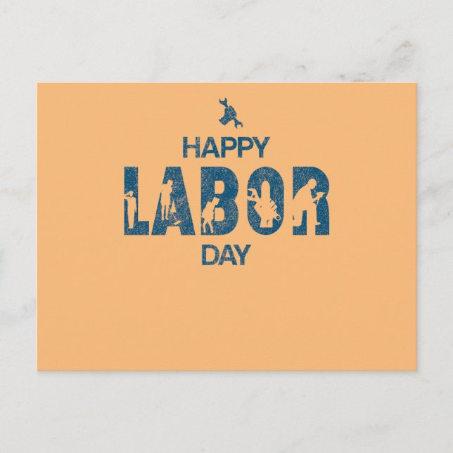 Postal Festiva Retro Feliz Día Del Trabajo En Azul Retro (Anverso)