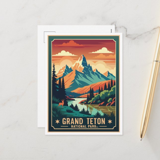 Postal Festiva Retro Grand Teton Hike Sunset T-Shirt (Anverso/Reverso In Situ)