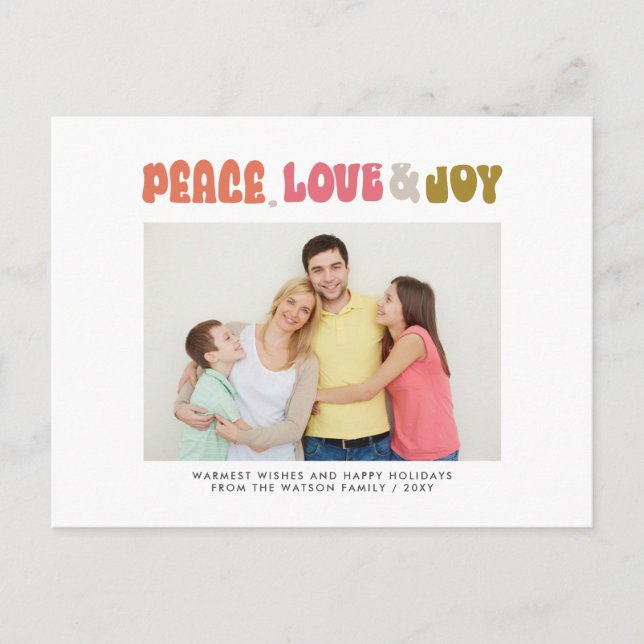 Postal Festiva Retro Groovy Peace Love Joy Typography (Anverso)