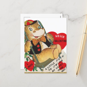 Postal Festiva retro lindo Valentine hippo