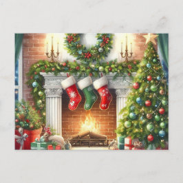 Postal Festiva Retro Merry Christmas Cosy Holiday Home Postcard