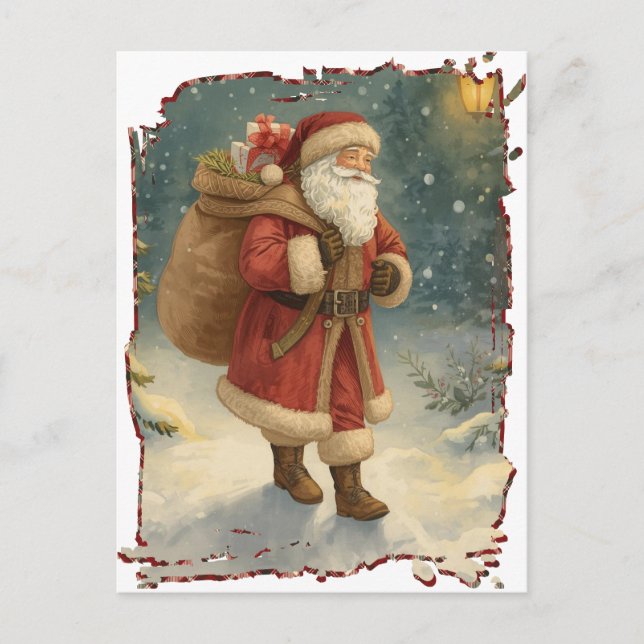 Postal Festiva Retro Photo Santa Custom Address Classic Christmas (Anverso)