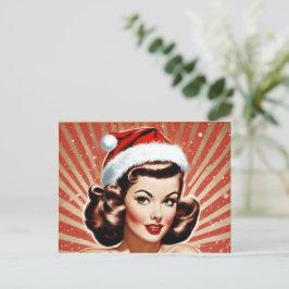 Postal Festiva Retro Pin Up Chicas Navidades