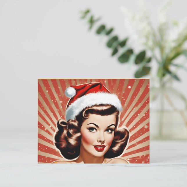 Postal Festiva Retro Pin Up Chicas Navidades (Anverso de pie)
