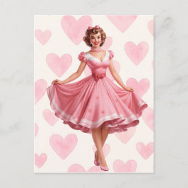 Postal Festiva Retro Pink Hearts Romance Card Postcard 