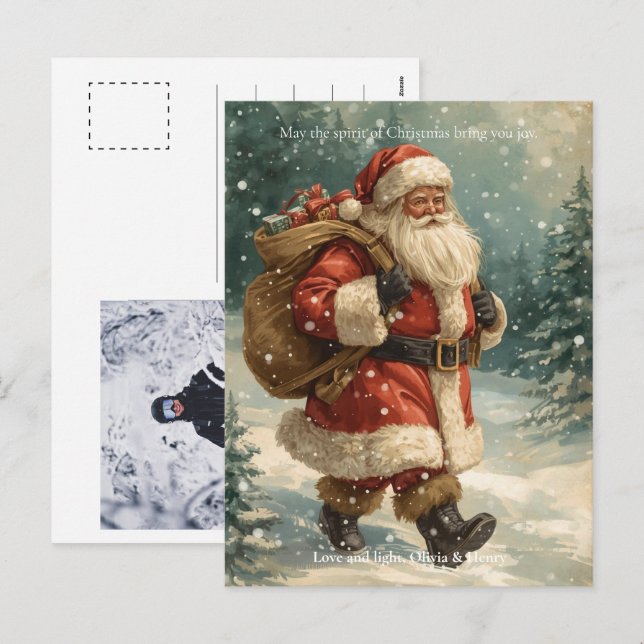 Postal Festiva Retro Santa Claus Classic Custom Photo Christmas (Anverso / Reverso)