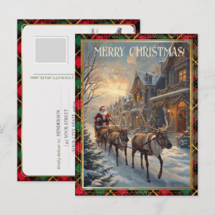 Postal Festiva Retro Santa Claus Dirección Personalizada Clásico