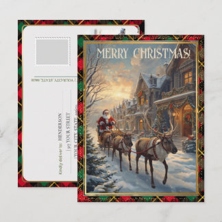 Postal Festiva Retro Santa Claus Dirección Personalizada Clásico