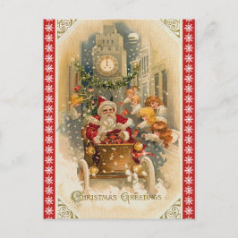 Postal Festiva Retro Santa Claus Navidades de carreras de mediano