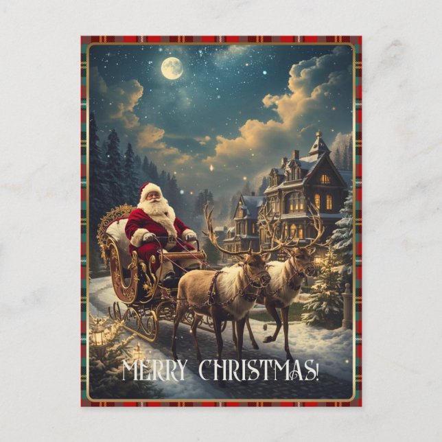 Postal Festiva Retro Santa Custom Photo Address Classic Christmas (Anverso)