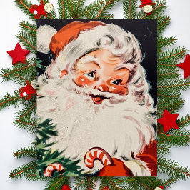 Postal Festiva Retro Santa de Vintage con Navidades de Candy Cane