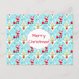Postal Festiva Retro Santa Jugando Tenis Ogee Pattern Holiday P