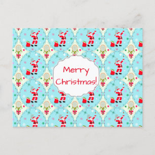 Postal Festiva Retro Santa Jugando Tenis Ogee Pattern Holiday P