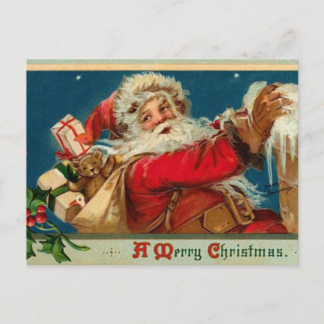 Postal Festiva Retro Santa Postcard (Anverso)