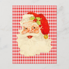 Postal Festiva Retro Santa sobre Plaid