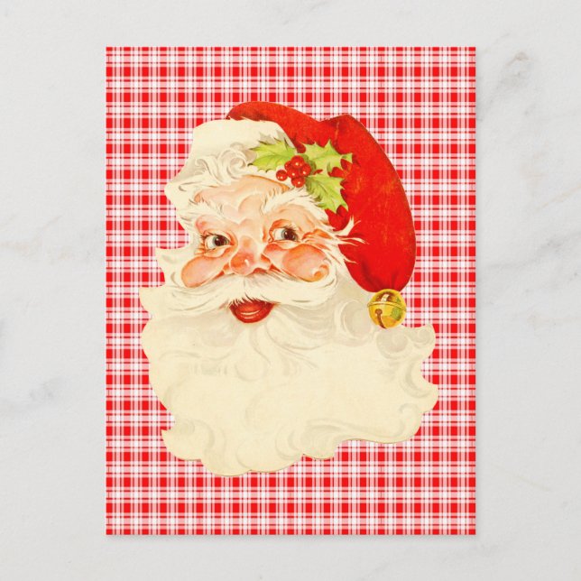 Postal Festiva Retro Santa sobre Plaid (Anverso)
